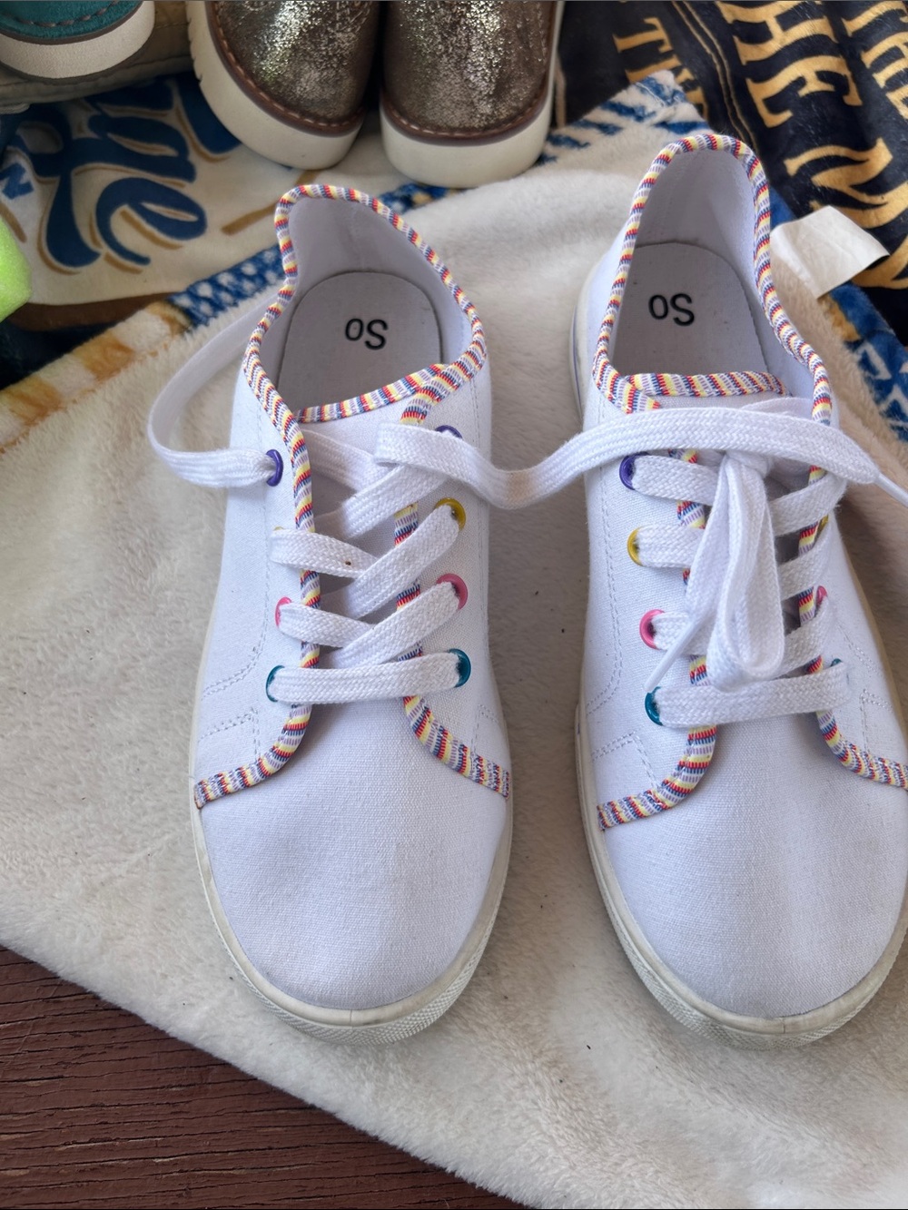 SO White Canvas Sneakers with Rainbow Trim